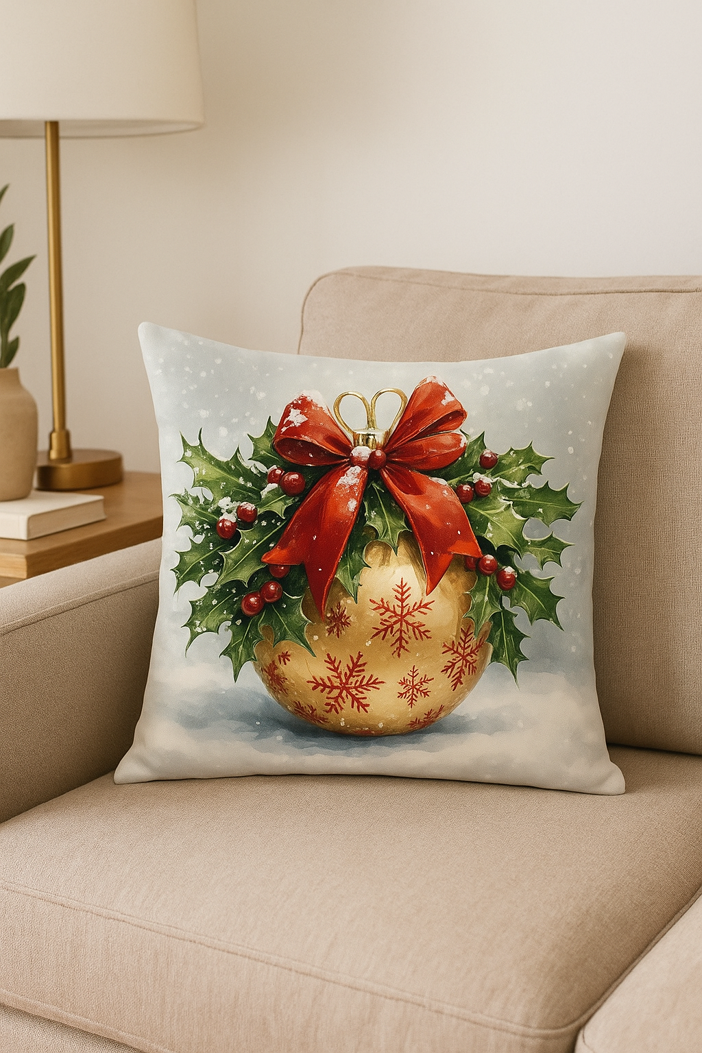 housse de coussin décorative motif père noël et cloches - vue 3 sur 2