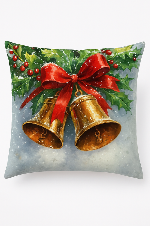 housse de coussin décorative motif père noël et cloches de noël
