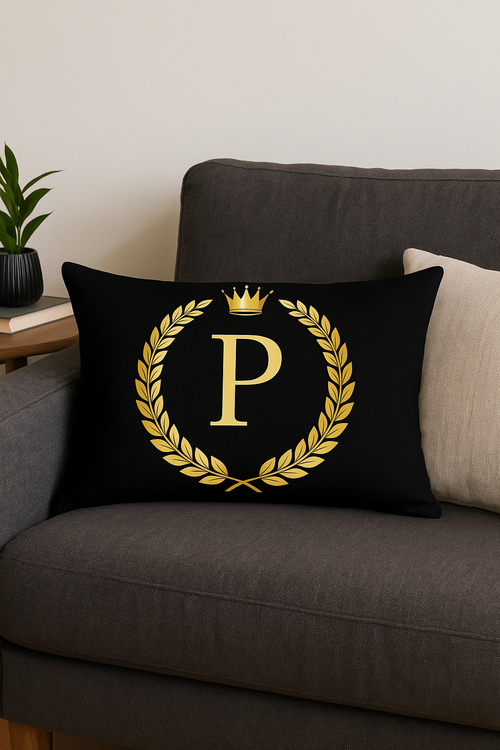 housse de coussin décorative motifs lettres noires dorées - vue 2 sur 2