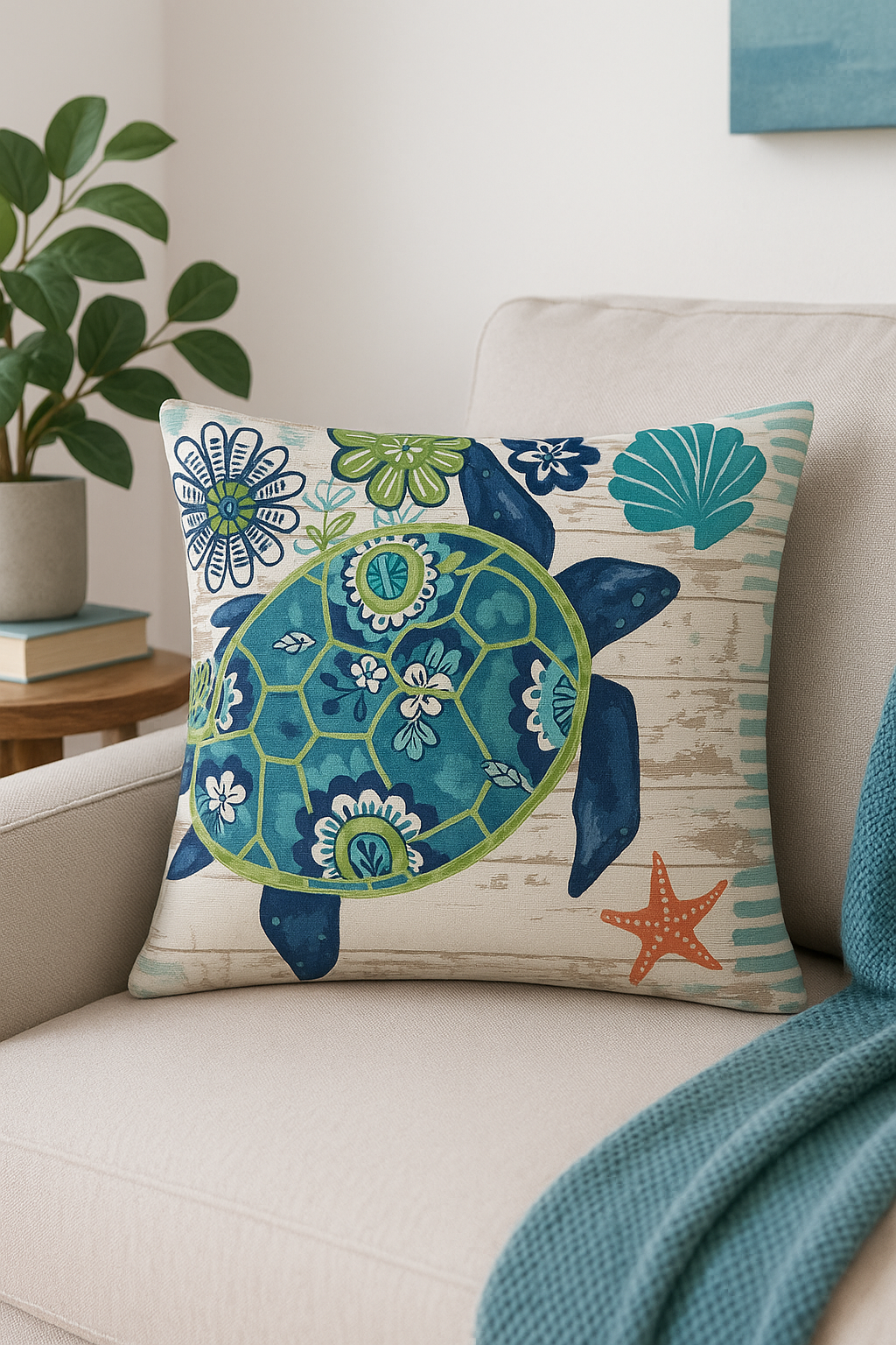 housse de coussin décorative tortue marine motif animal - vue 3 sur 2