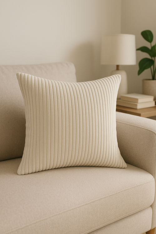 housse de coussin en velours côtelé rayé disponible en plusieurs tailles - vue 2 sur 2