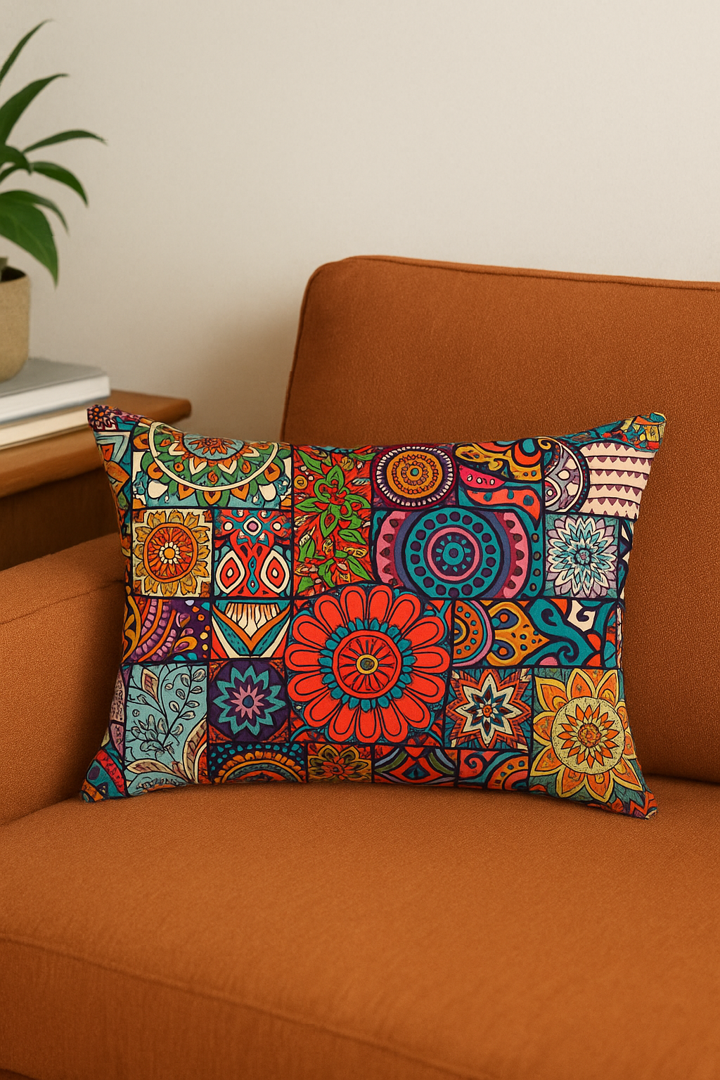 housse de coussin ethnique vintage motif mandala décoratif