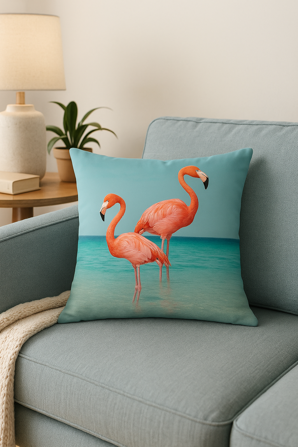 housse de coussin flamant rose tropical 45x45 cm décoratif - vue 3 sur 2