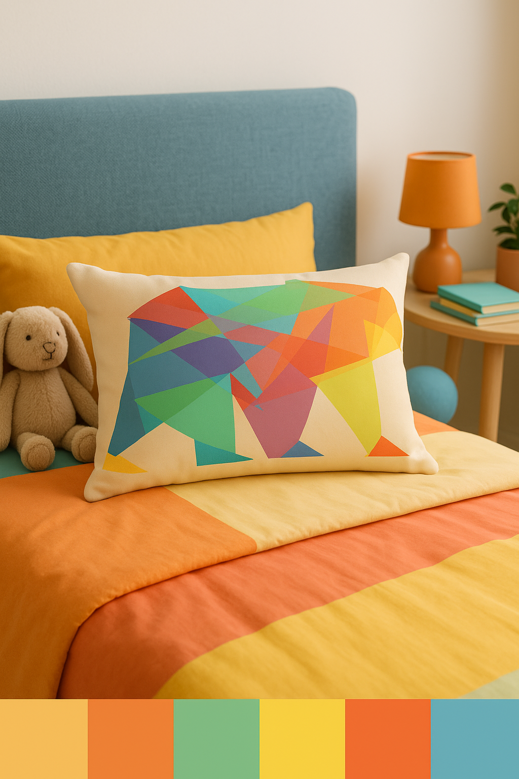 housse de coussin géométrique arc-en-ciel et motif végétal - vue 2 sur 2