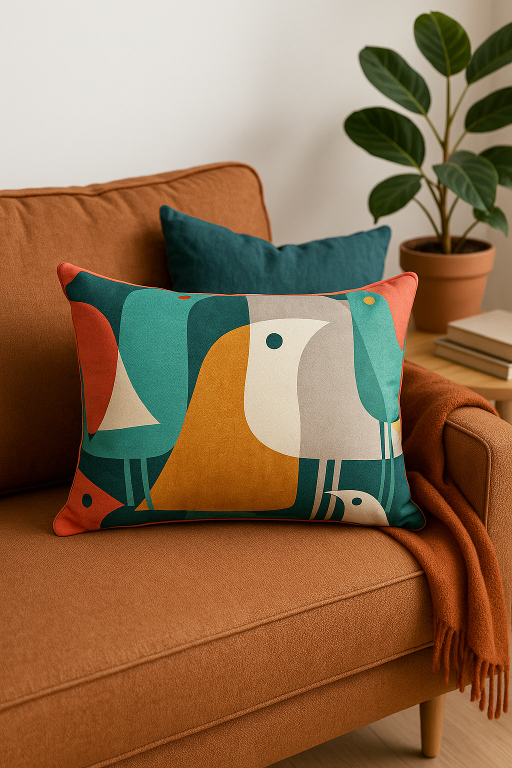 housse de coussin géométrique arc-en-ciel et motifs végétaux - vue 2 sur 2