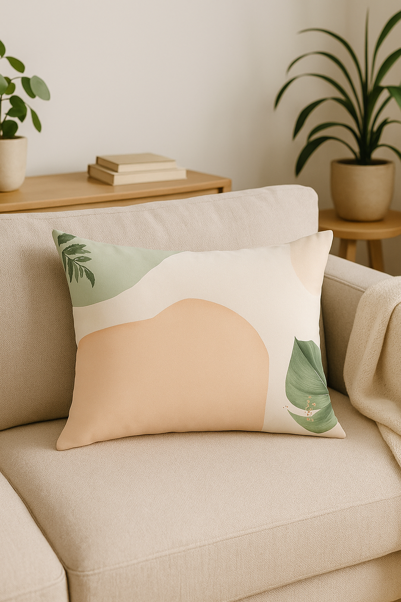 housse de coussin géométrique arc-en-ciel et motifs végétaux