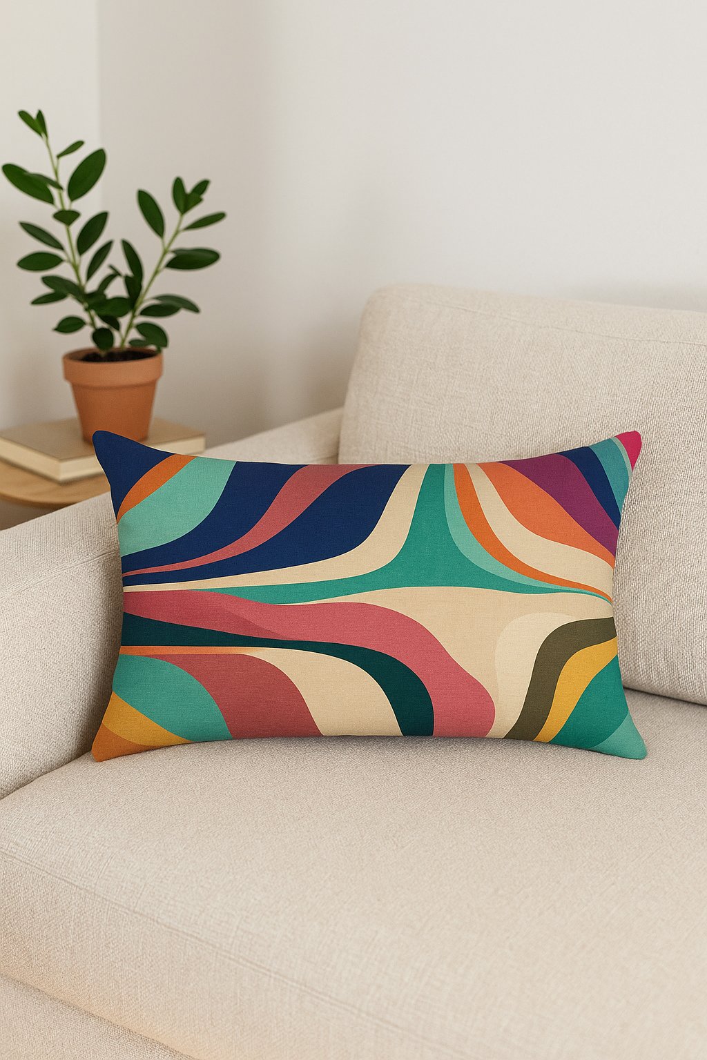 housse de coussin géométrique arc-en-ciel et motifs végétaux - vue 3 sur 2
