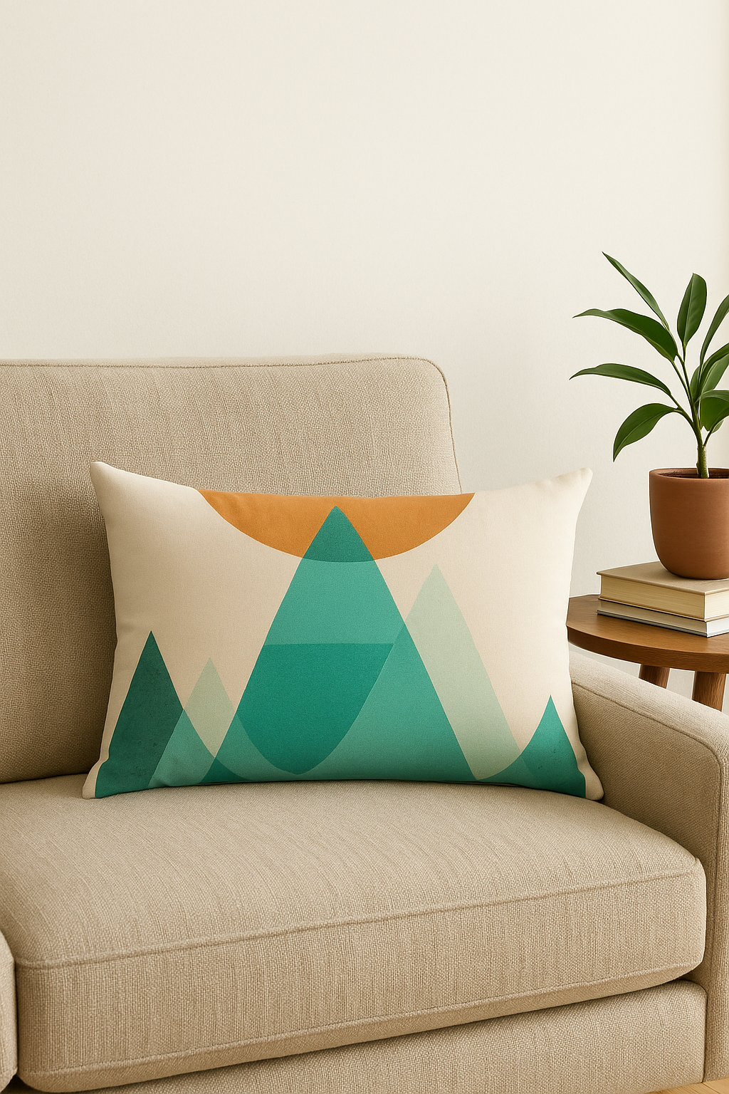 housse de coussin géométrique arc-en-ciel et végétal décoratif - vue 3 sur 2