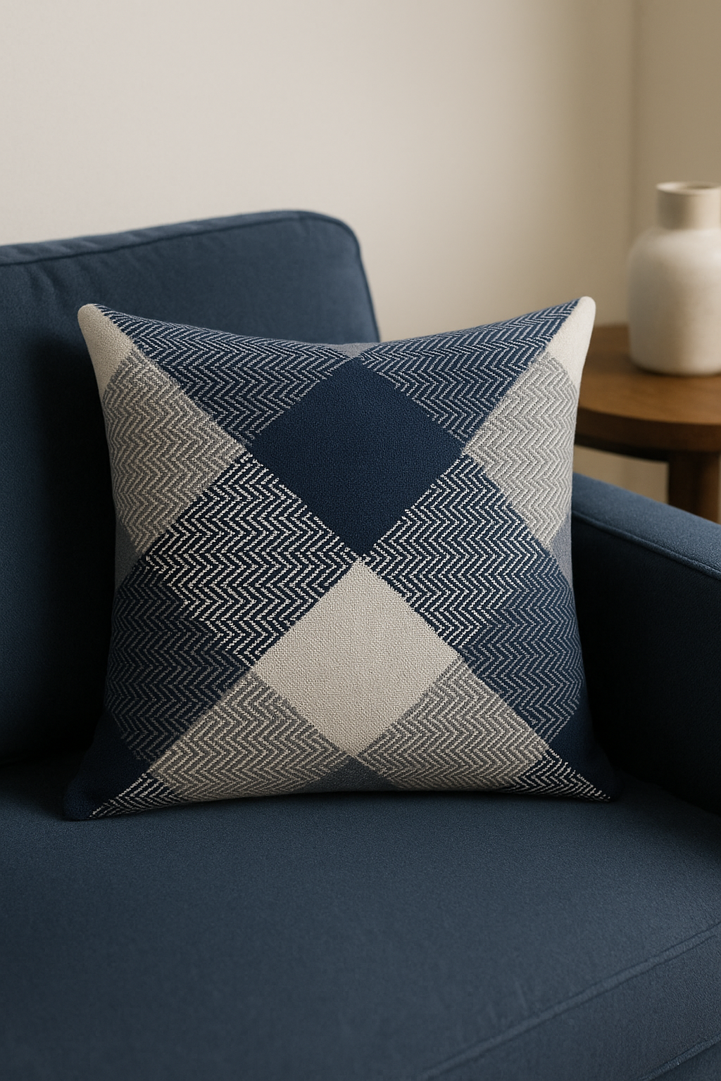 housse de coussin géométrique bleu foncé pour décoration intérieure