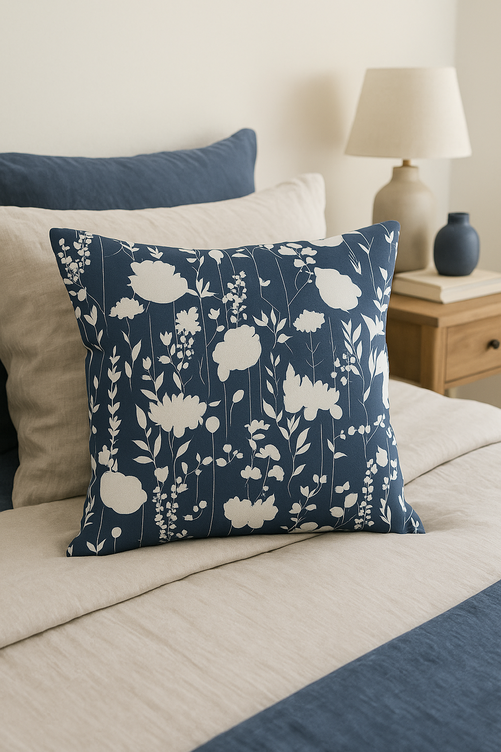housse de coussin géométrique bleu marine style nordique élégant - vue 3 sur 2