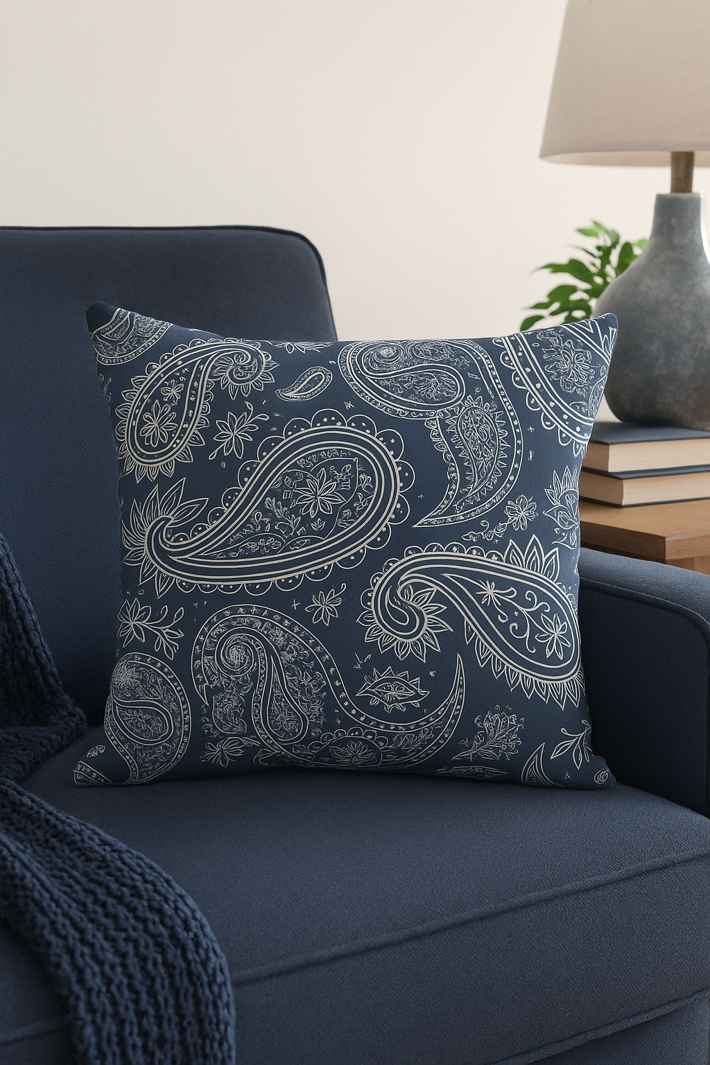 housse de coussin géométrique bleu marine style nordique élégant - vue 3 sur 2