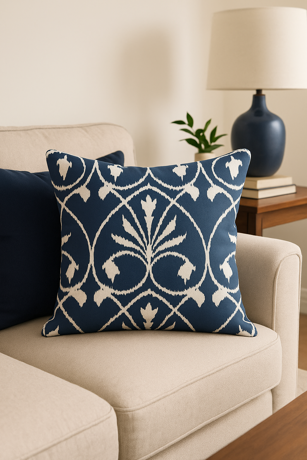 housse de coussin géométrique bleu marine style nordique élégant - vue 3 sur 2