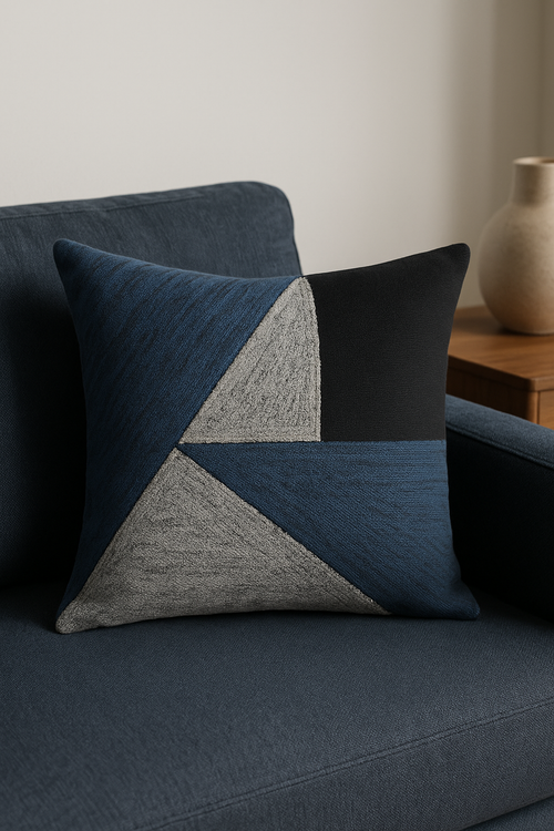 housse de coussin géométrique bleue pour décoration intérieure et auto