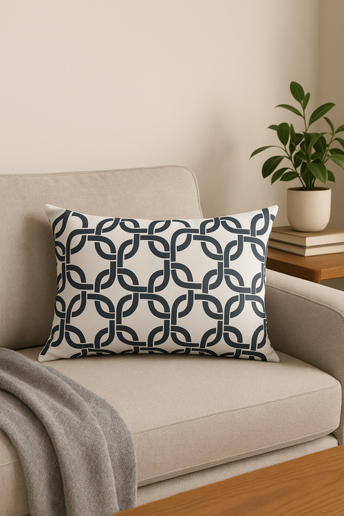 housse de coussin géométrique gris patchwork pour décoration intérieure - vue 2 sur 2
