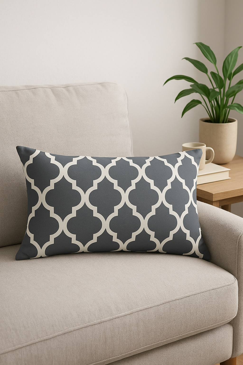 housse de coussin géométrique gris rectangulaire décorative moderne - vue 3 sur 2