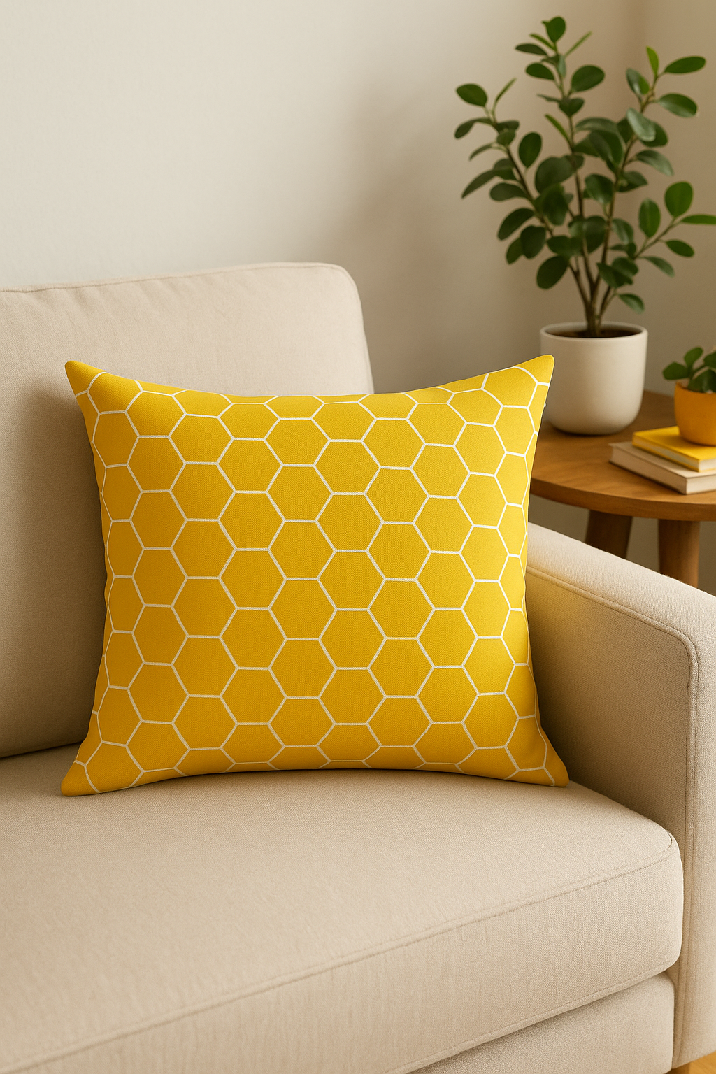 housse de coussin géométrique jaune pour décoration intérieure