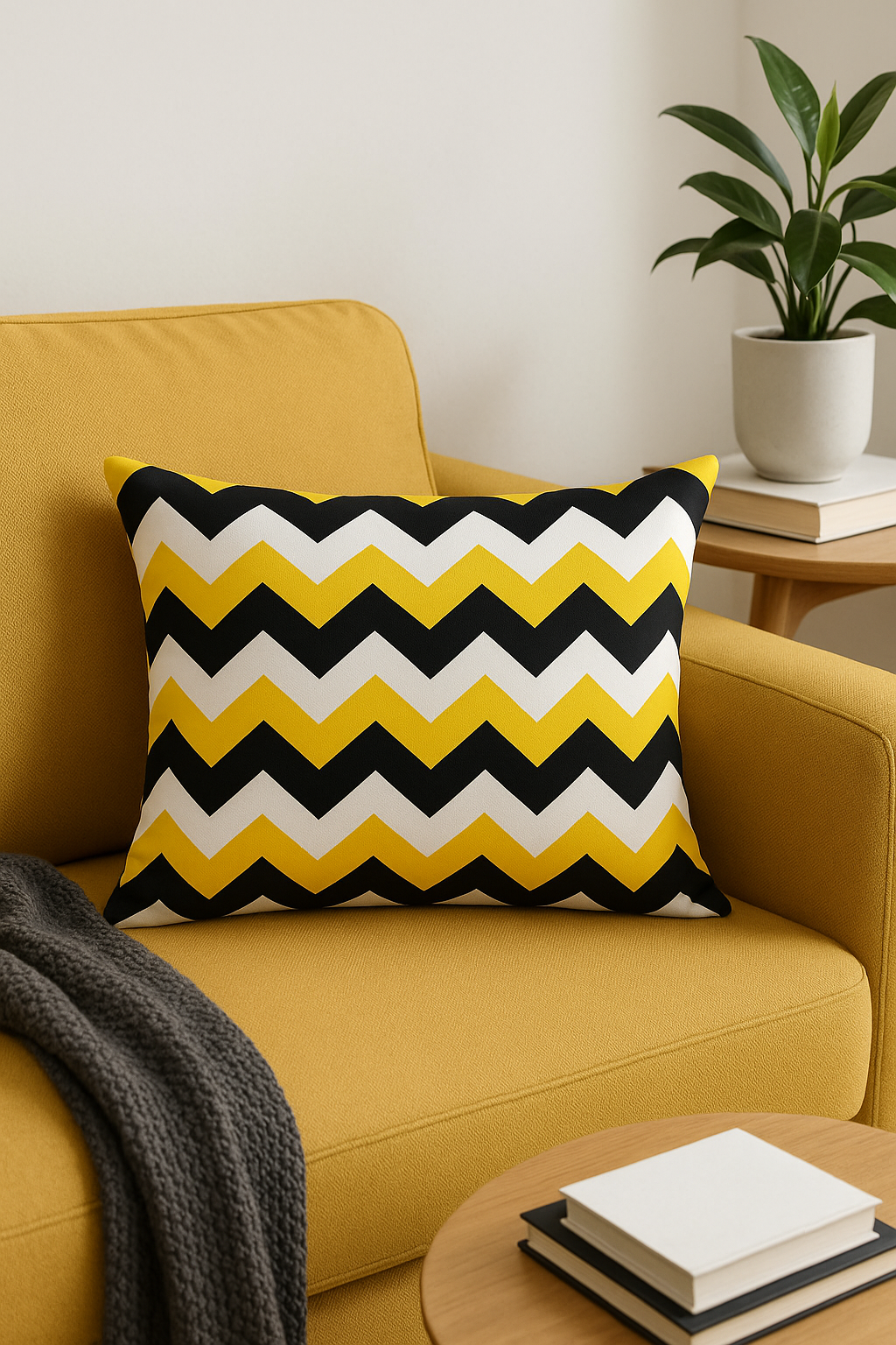 housse de coussin géométrique jaune pour décoration intérieure