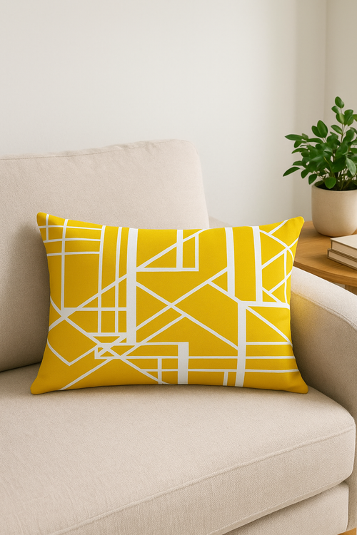 housse de coussin géométrique jaune pour un décor stylé - vue 2 sur 2