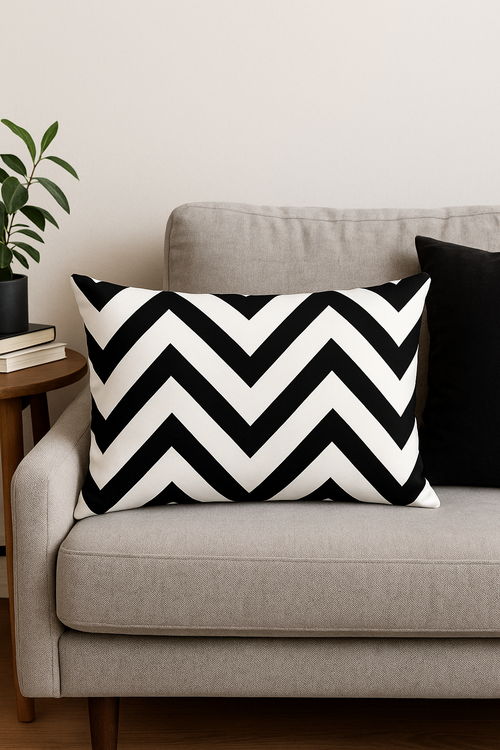 housse de coussin géométrique marbré noir et blanc 30 x 50 cm