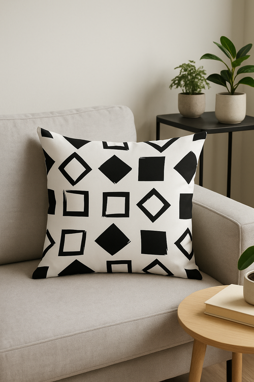housse de coussin géométrique noir et blanc moderne