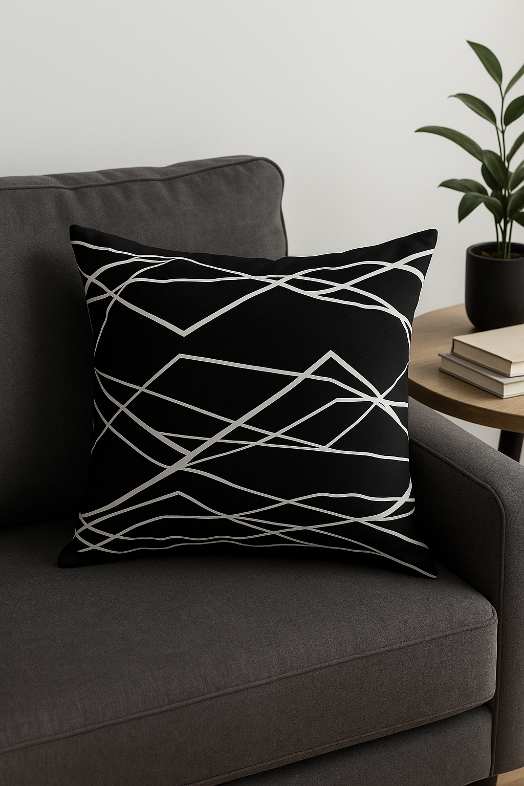 housse de coussin géométrique noir et blanc pour déco intérieure