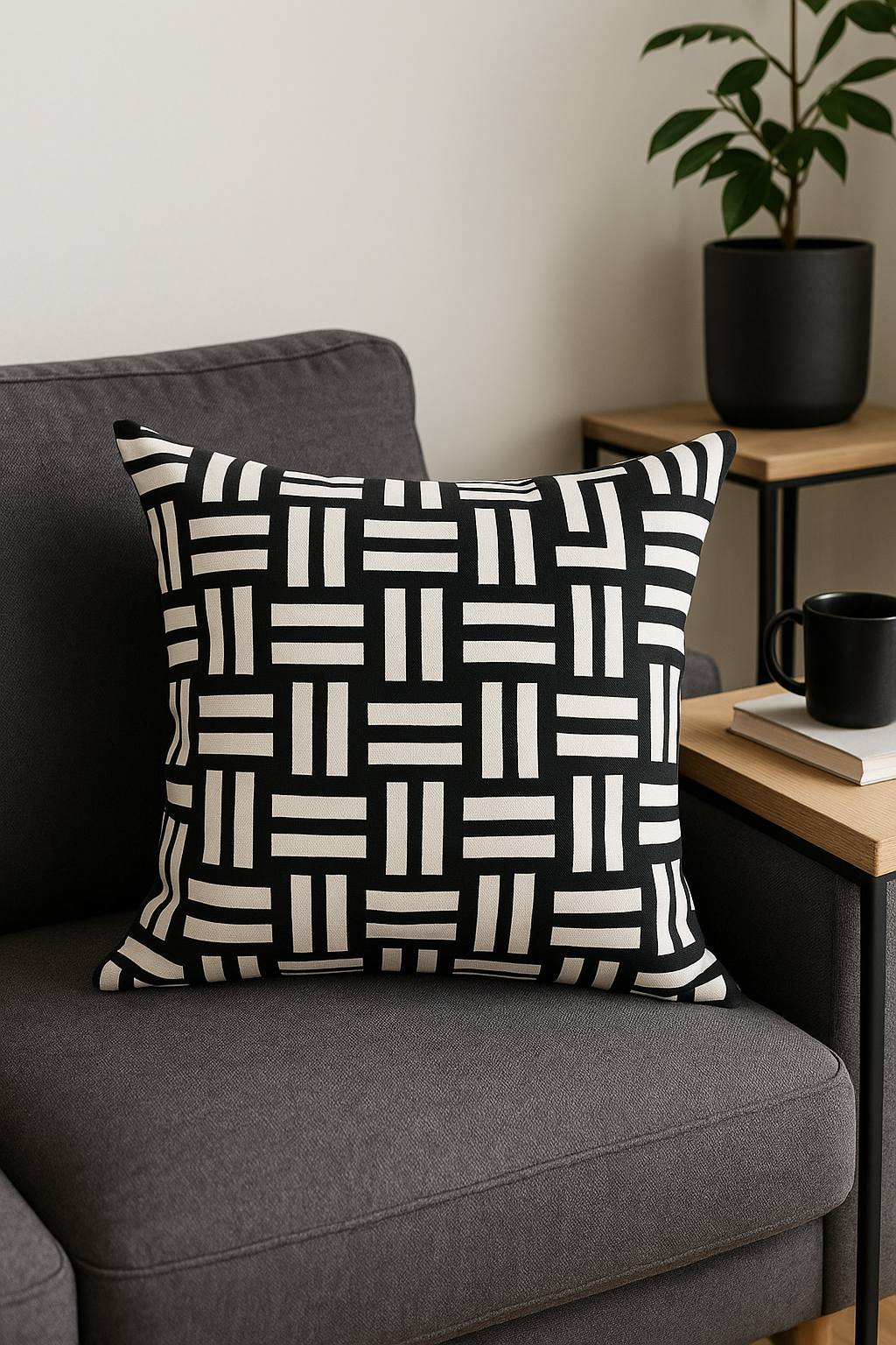 housse de coussin géométrique noire et blanche décorative à lignes ondulées