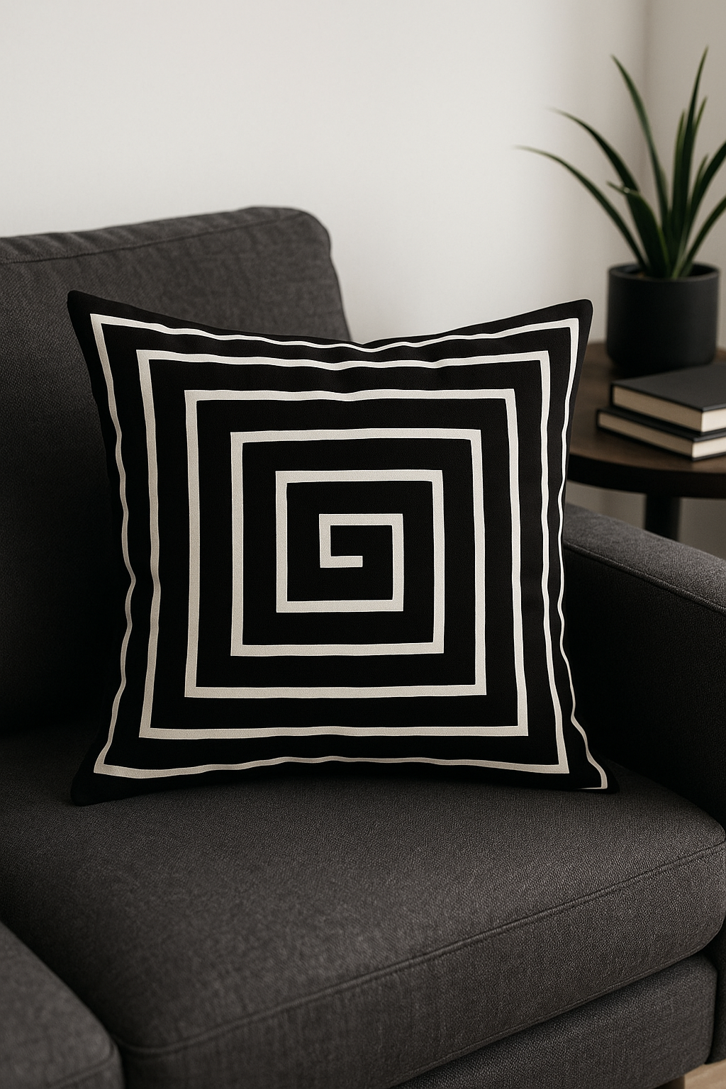 housse de coussin géométrique noire et blanche ondulée - vue 3 sur 2