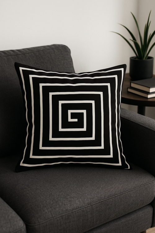 housse de coussin géométrique noire et blanche ondulée
