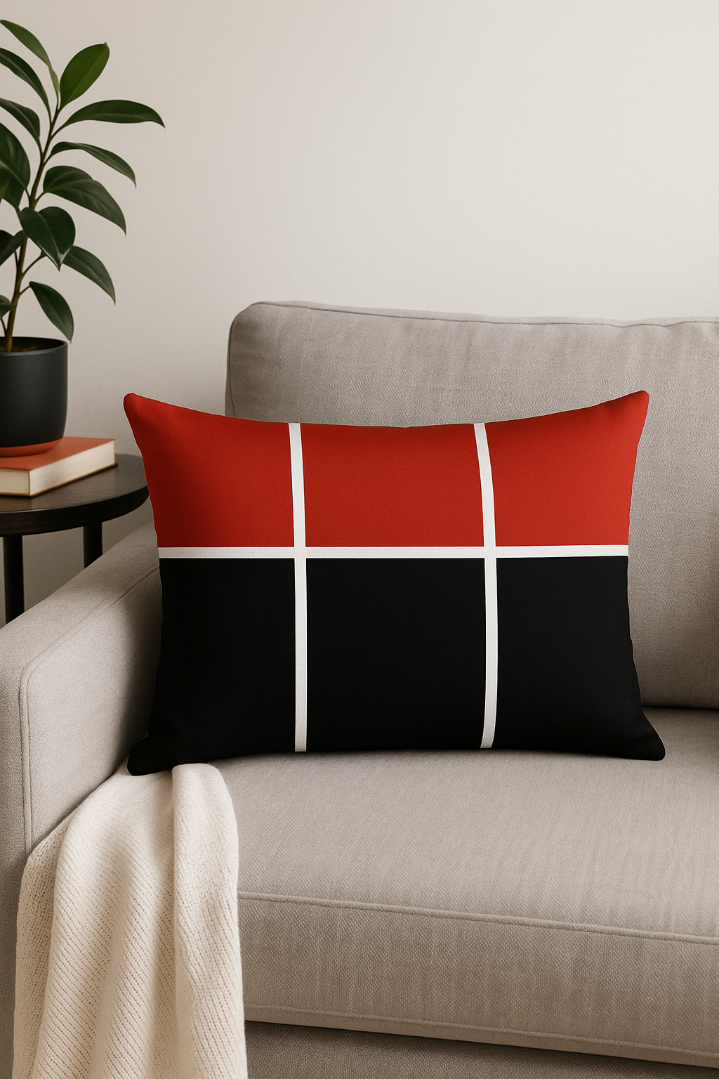 housse de coussin géométrique nordique jaune et rouge 30 x 50 cm - vue 3 sur 2