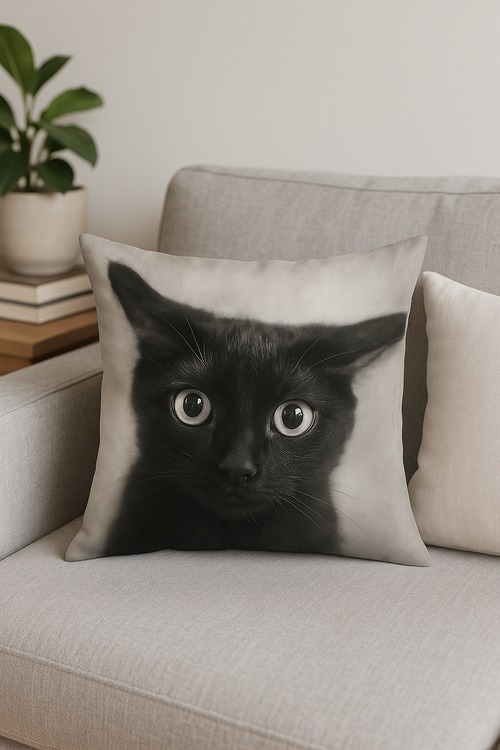 housse de coussin imprimée chat noir pour décoration intérieure - vue 2 sur 2