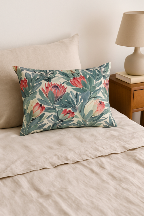 housse de coussin imprimée fleurs tropicales 30x50 cm décorative - vue 3 sur 2