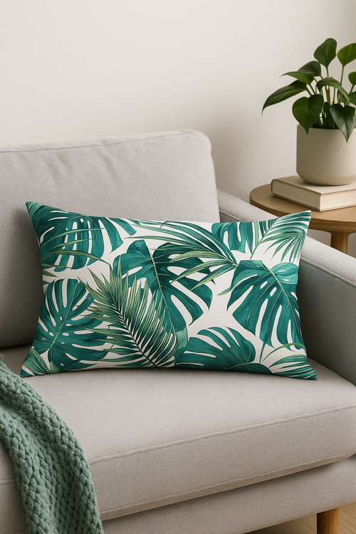 housse de coussin imprimée motif fleurs tropicales 30x50 cm