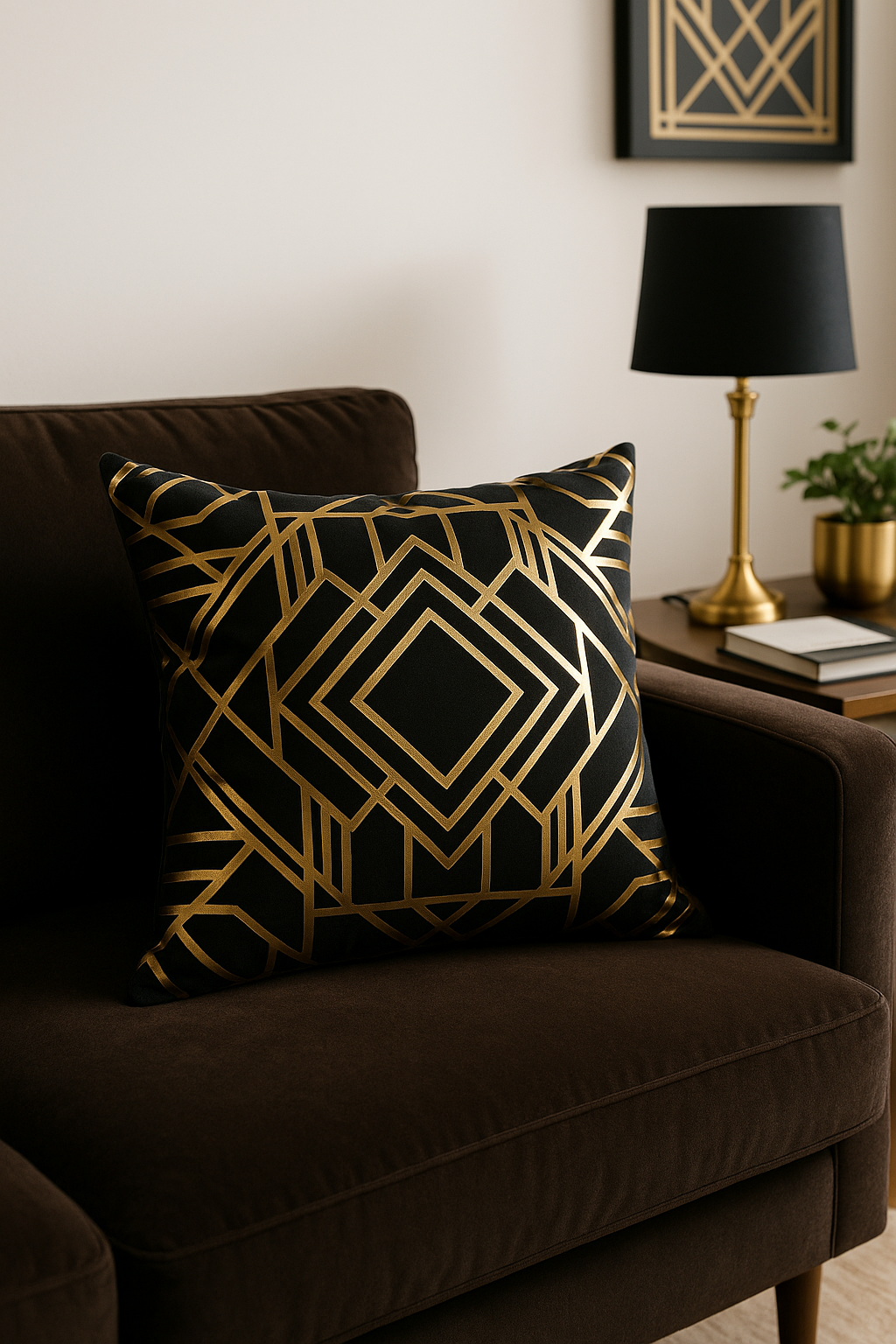 housse de coussin moderne motif géométrique feuilles vertes