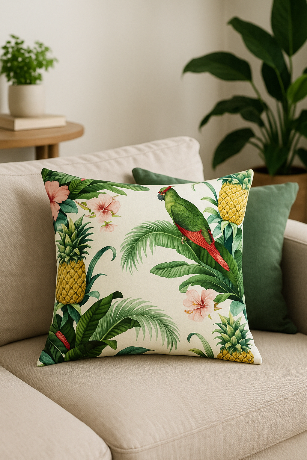 housse de coussin motif cactus monstera et feuilles tropicales