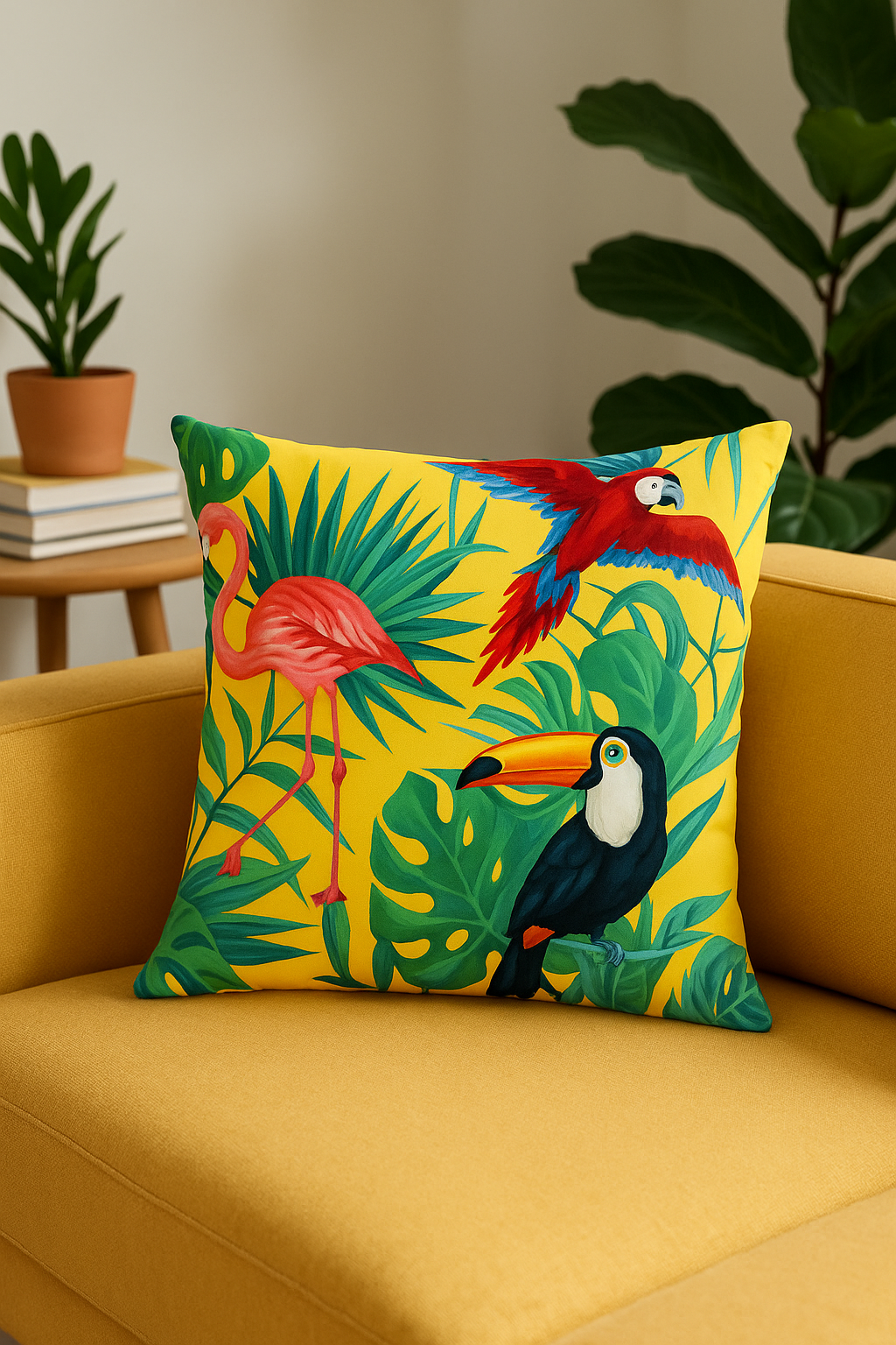 housse de coussin motif cactus monstera et plantes tropicales - vue 3 sur 2