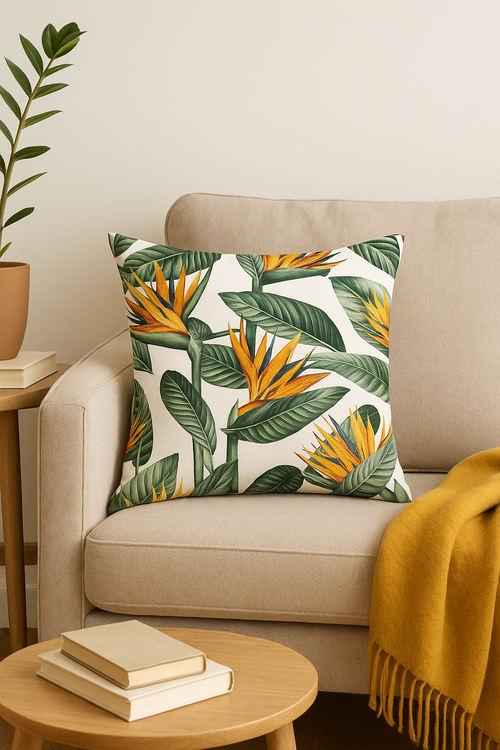 housse de coussin motif cactus tropical et feuilles vertes
