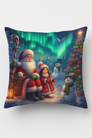 housse de coussin motif père noël et bonhommes de neige décoratif
