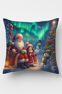housse de coussin motif père noël et bonhommes de neige décoratif
