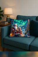 housse de coussin motif père noël et bonhommes de neige décoratif