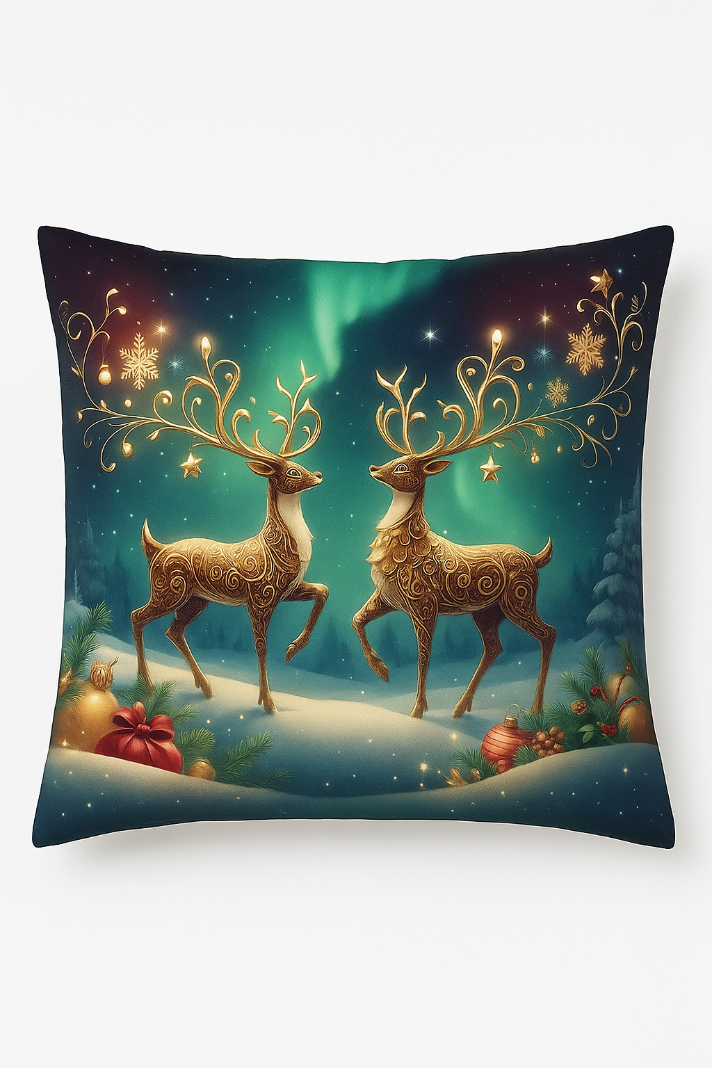 housse de coussin motif père noël et bonshommes de neige décoratifs