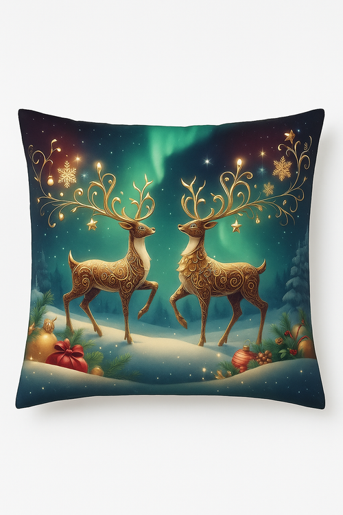 housse de coussin motif père noël et bonshommes de neige décoratifs