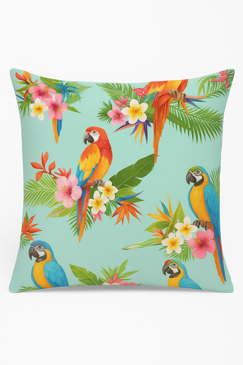 housse de coussin motif perroquet style tropical pour canapé
