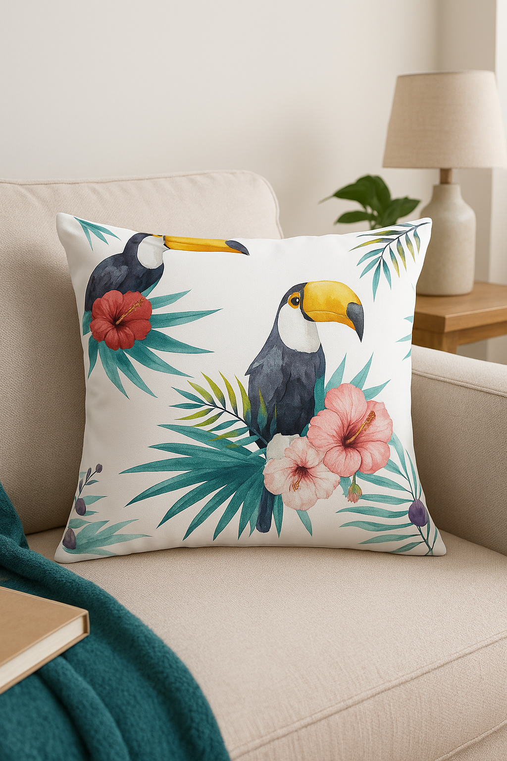 housse de coussin motif perroquet style tropical pour canapé - vue 3 sur 2