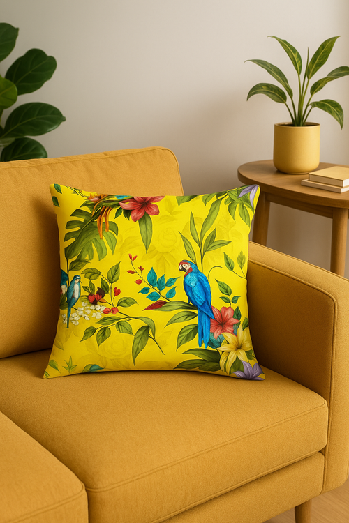 housse de coussin motif perroquet style tropical pour canapé - vue 2 sur 2