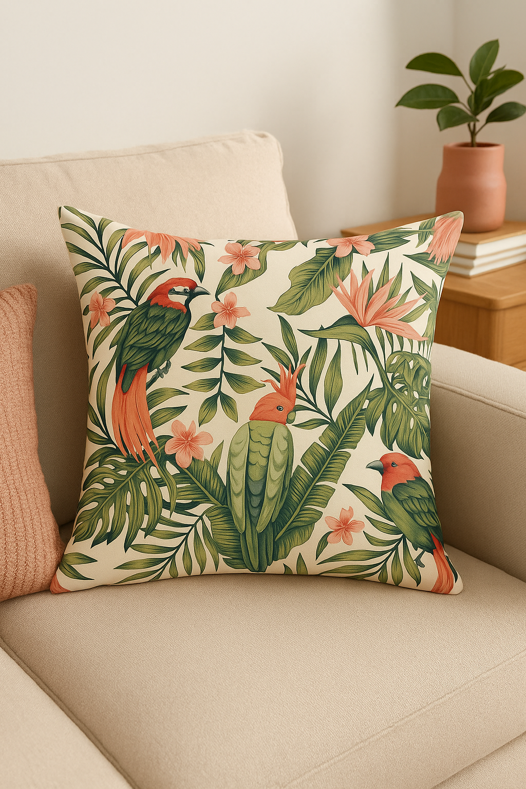 housse de coussin motif perroquet style tropical pour salon