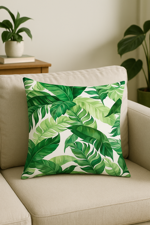 housse de coussin motif plantes tropicales pour canapé élégant