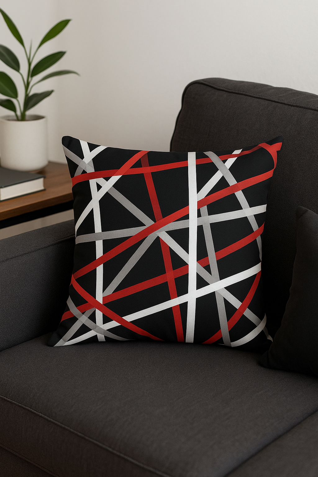 housse de coussin noire et rouge motif géométrique élégant - vue 3 sur 2