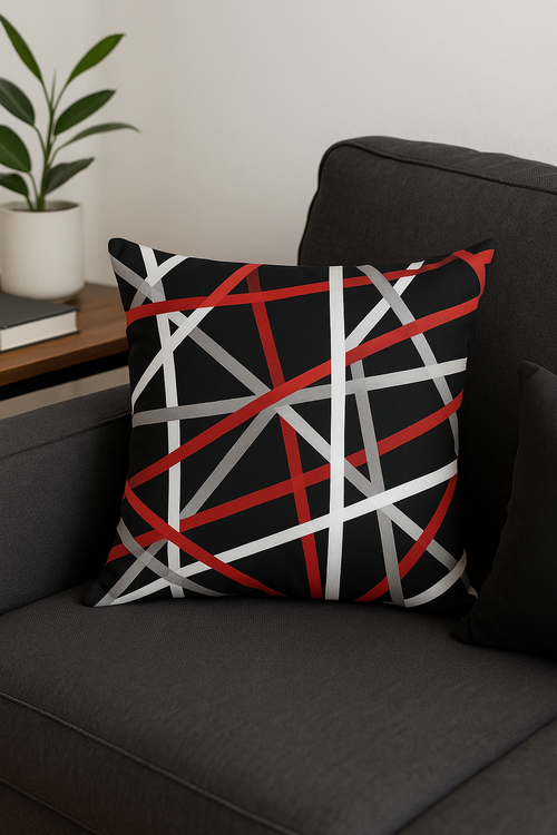housse de coussin noire et rouge motif géométrique élégant