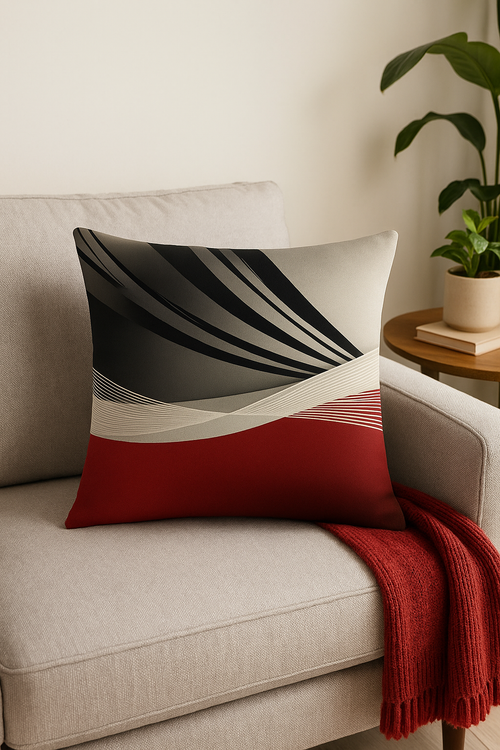 housse de coussin noire et rouge motif géométrique élégant