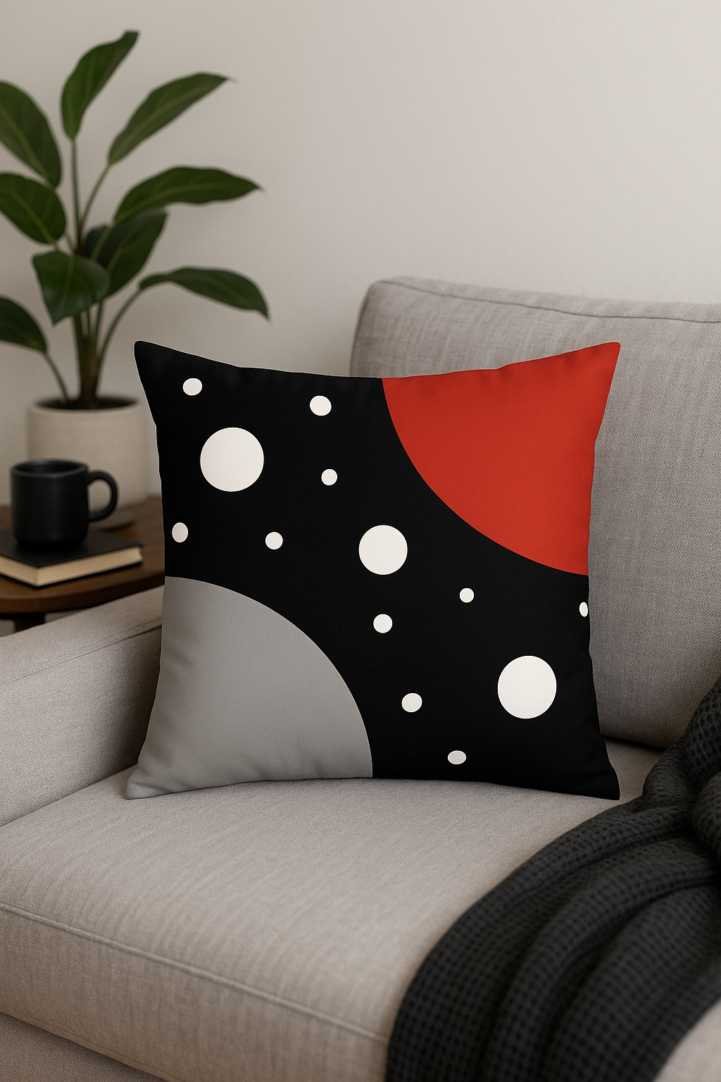 housse de coussin noire et rouge motif géométrique élégant - vue 3 sur 2